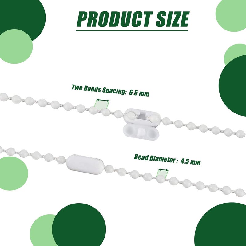 Antfly 10 Meters (32.8 Feet) Roller Blind Bead Chain Cord Roman Venetian Honeycomb Vertical Shade Blind Cord with 10 PCS Connectors for Roller Blind Replacement Parts White (Normal Version) - Image 2
